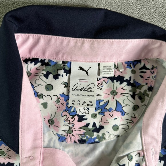 Puma Arnold Palmer Golf Polo Shirt All Over Floral Print Navy Pink Collar XL - Picture 4 of 10